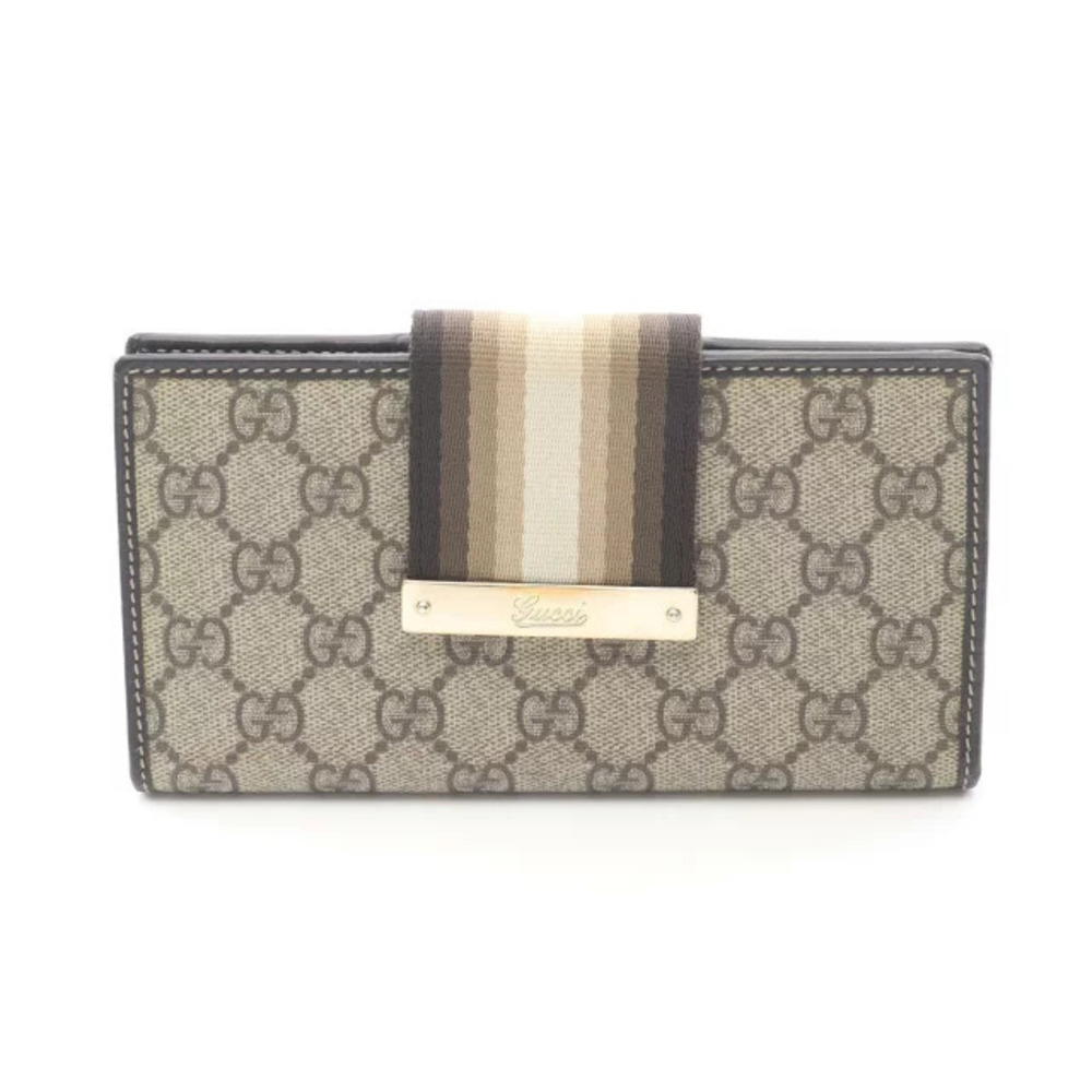 Gucci GG Supreme Bi fold Long Wallet Leather Beige Cream Brown